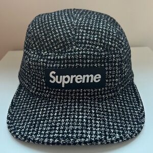 Supreme Boucle Tweed Houndstooth Wool Camp Cap Made in USA FW 2017 Adjustable